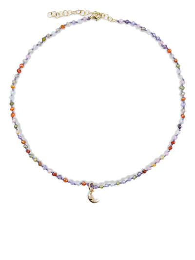 Shop Hermina Athens Moon-pendant Beaded Necklace In Gold