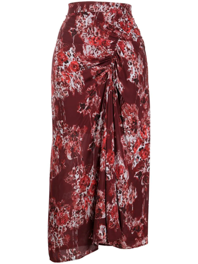 Shop Iro Alise Abstract-print Skirt In Red