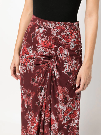 Shop Iro Alise Abstract-print Skirt In Red