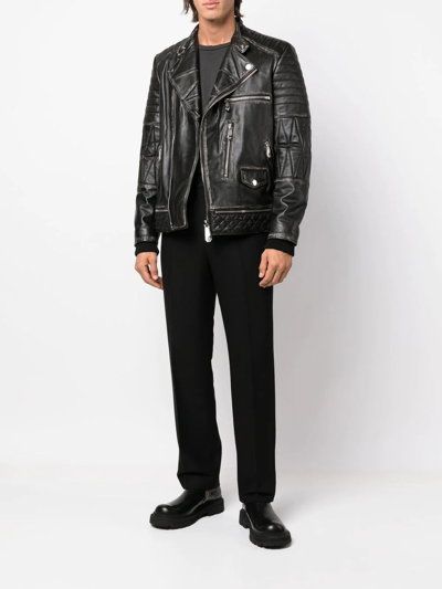 Philipp Plein Logo-plaque Leather Biker Jacket In Schwarz