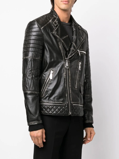 Philipp Plein Logo-plaque Leather Biker Jacket In Schwarz