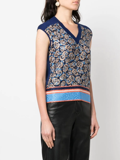 Ferragamo All-over Graphic-print V-neck Vest In Blau