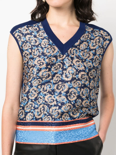 Ferragamo All-over Graphic-print V-neck Vest In Blau