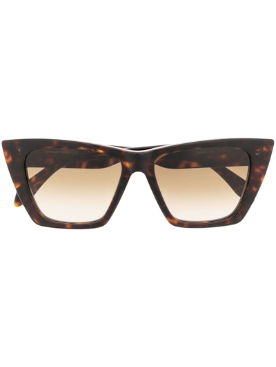Shop Alexander Mcqueen Tortoiseshell Cat-eye Frame Sunglasses In Braun