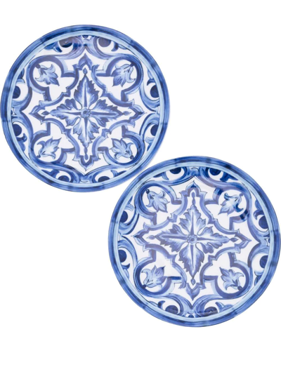 Shop Dolce & Gabbana Set Of Two Patterned 17cm Bread Plates In Blau