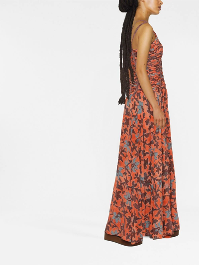 Shop Ulla Johnson Ruched-bodice Maxi Dress In Orange