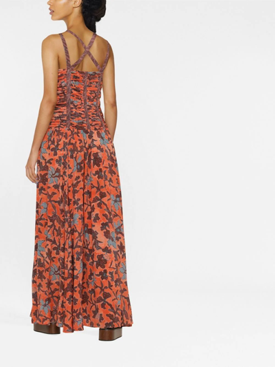 Shop Ulla Johnson Ruched-bodice Maxi Dress In Orange