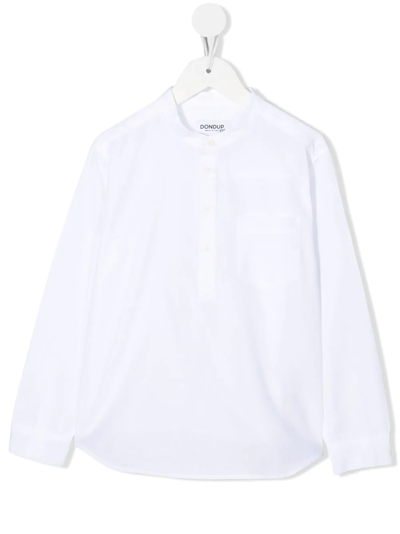 Shop Dondup Collarless Cotton Shirt In White