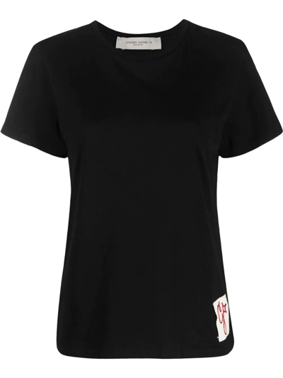 Shop Golden Goose Logo Patch Round Neck T-shirt In Black