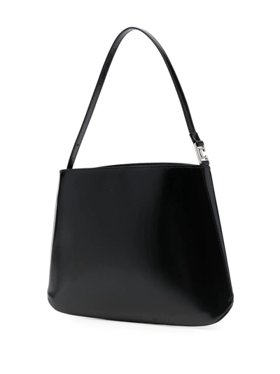 Low Classic Curved Glossy Leather Tote With Single Handle In Black