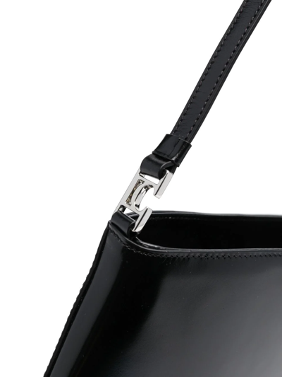 Low Classic Curved Glossy Leather Tote With Single Handle In Black