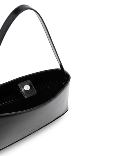 Low Classic Curved Glossy Leather Tote With Single Handle In Black