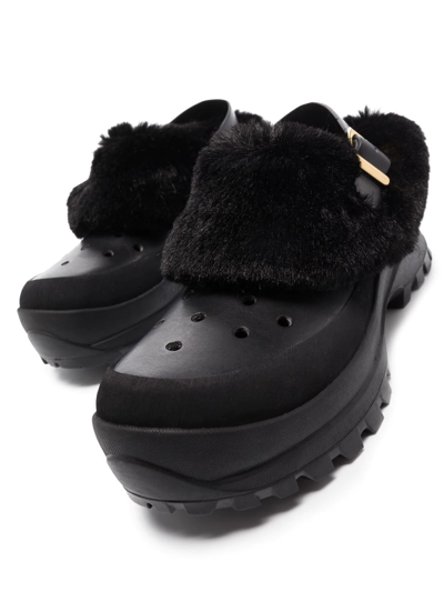 Shop Stella Mccartney Trace Faux-fur Trimmed Mules In Black