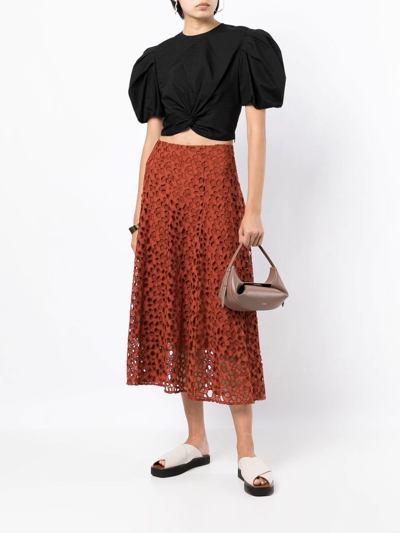 Vince Lace-overlay Panelled Cotton Midi Skirt In Rot