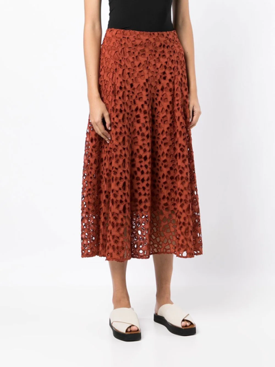 Vince Lace-overlay Panelled Cotton Midi Skirt In Rot