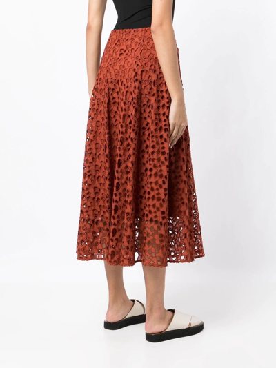 Vince Lace-overlay Panelled Cotton Midi Skirt In Rot