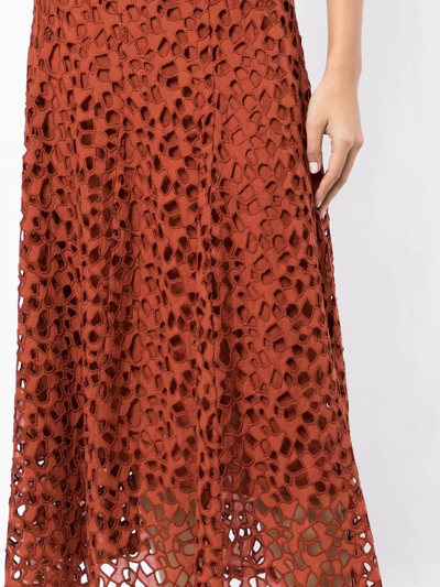 Vince Lace-overlay Panelled Cotton Midi Skirt In Rot