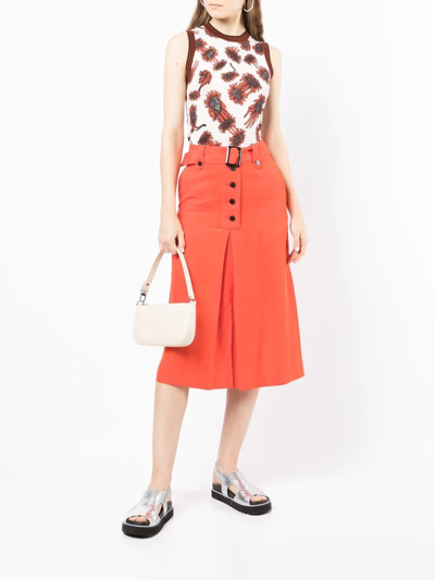 Shop Paul Smith Pleated A-line Midi Skirt In Orange