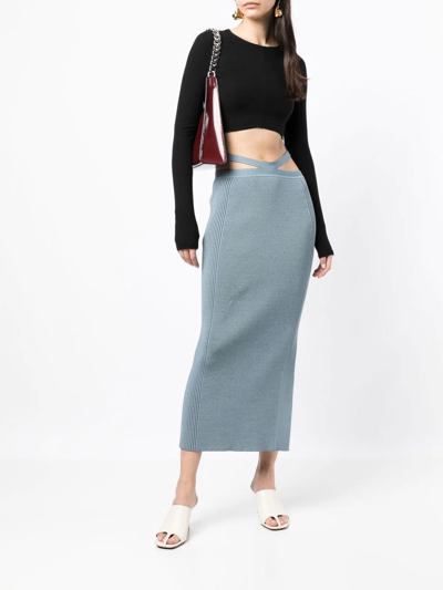 Simkhai Side Ribbed-detail Midi Skirt In Blue