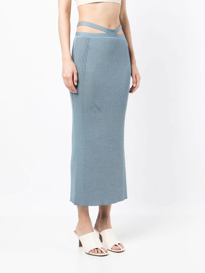 Simkhai Side Ribbed-detail Midi Skirt In Blue