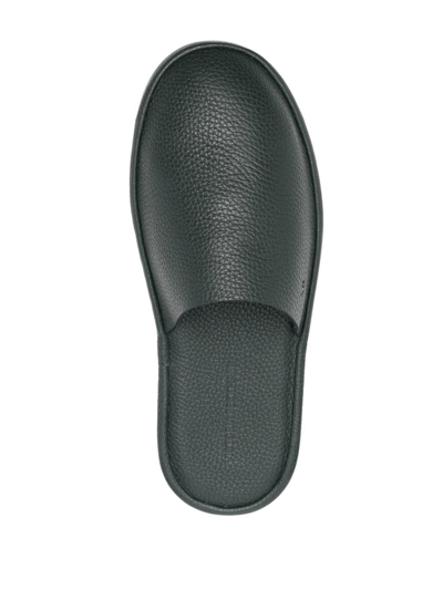 Shop Victoria Beckham Embossed-logo Leather Slippers In Grün
