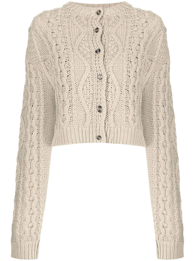 Rokh Cable-knit Bralette And Cardigan Set In Brown