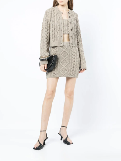 Rokh Cable-knit Bralette And Cardigan Set In Brown