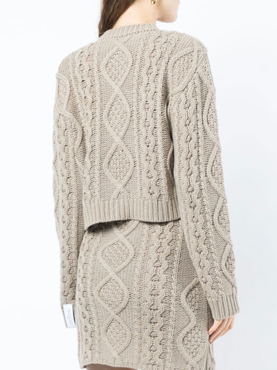 Rokh Cable-knit Bralette And Cardigan Set In Brown