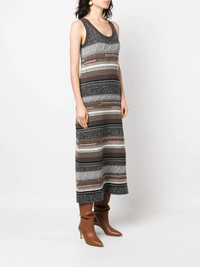 Shop Chloé Striped Knitted Midi Dress In Grau