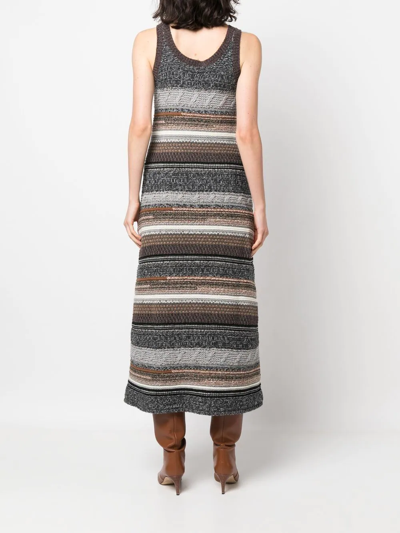 Shop Chloé Striped Knitted Midi Dress In Grau