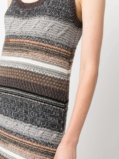 Shop Chloé Striped Knitted Midi Dress In Grau