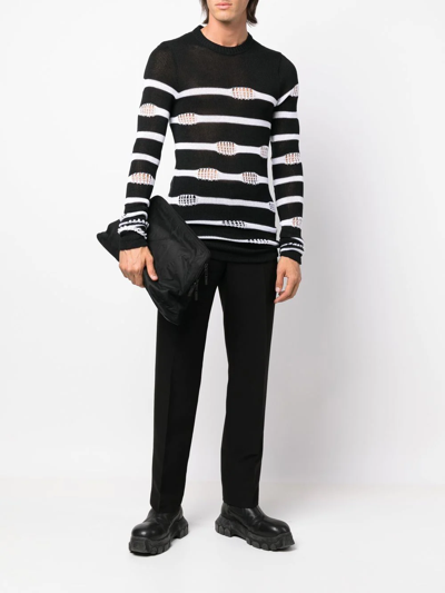 Shop Balmain Distressed Striped Sweater In Schwarz