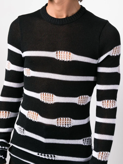 Shop Balmain Distressed Striped Sweater In Schwarz