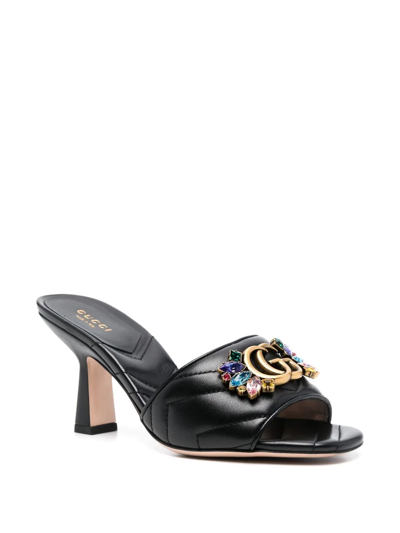 Shop Gucci 85mm Crystal-embellished Quilted Mules In Schwarz
