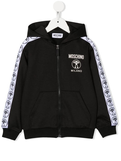 Shop Moschino Logo-tape Zip-up Hoodie In Schwarz