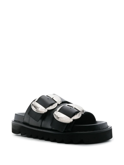 Shop Toga Buckle-detail Open-toe Sandals In Black Leather