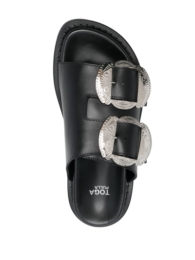 Shop Toga Buckle-detail Open-toe Sandals In Black Leather
