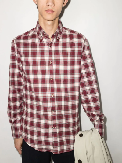 Brunello Cucinelli Red Check Print Cotton Shirt In Rot