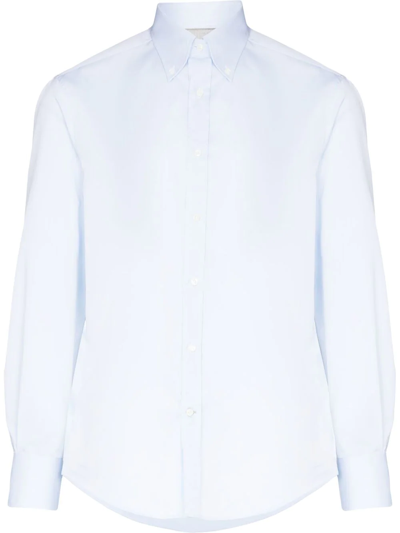 Shop Brunello Cucinelli Cotton Twill Slim-fit Shirt In Blue