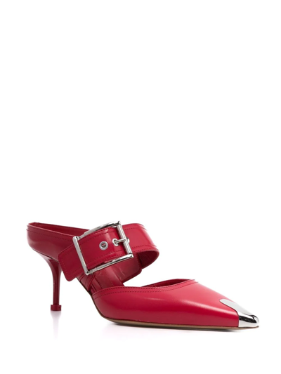 Shop Alexander Mcqueen Pointed-toe Buckled Mules In Rot