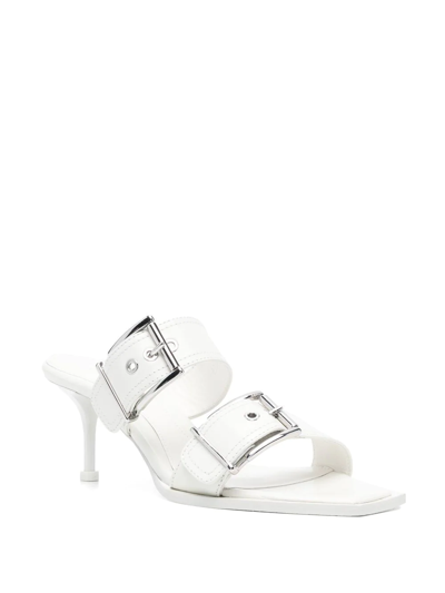 Shop Alexander Mcqueen 75mm Leather Buckled Mules In Weiss