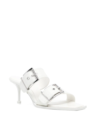 Alexander Mcqueen Boxcar Calfskin Dual-buckle Sandals In Weiss