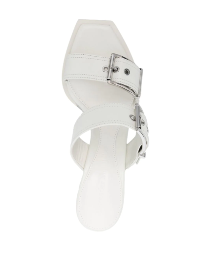 Shop Alexander Mcqueen 75mm Leather Buckled Mules In Weiss