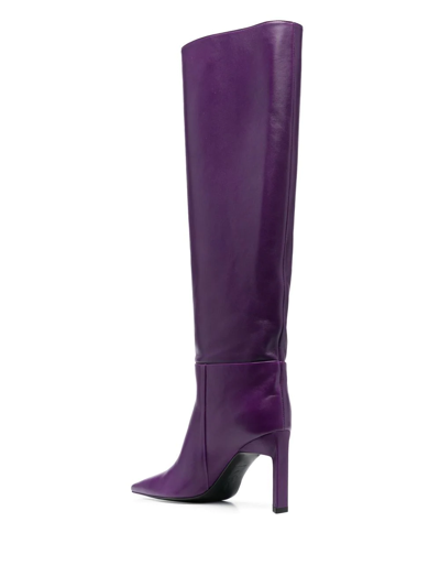 Shop Attico Leather Knee-length Boots In Violett