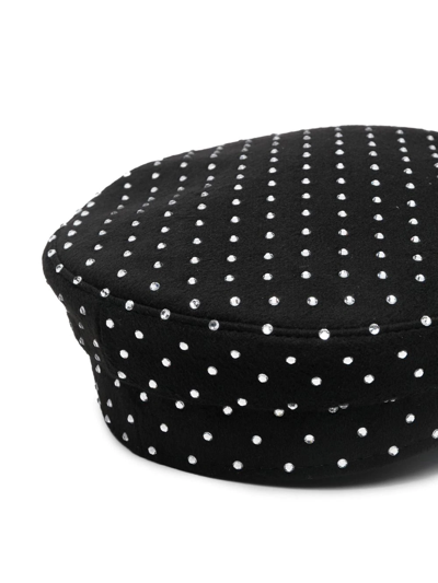 Ruslan Baginskiy All-over Rhinestone- Embellished Wool Baker Boy Hat In Schwarz