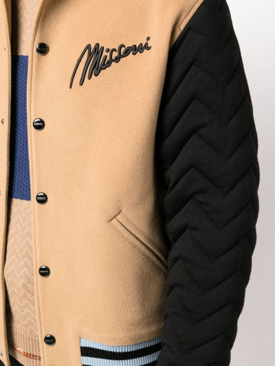 Shop Missoni Embroidered-logo Detail Bomber Jacket In Nude