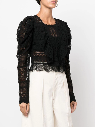 Ulla Johnson Eloise Sheer Lace Puffed Sleeve Blouse In Schwarz
