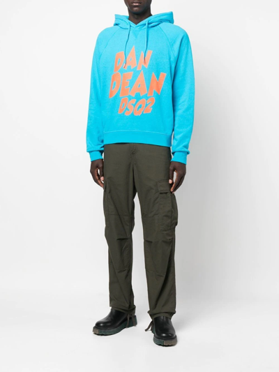 Dsquared2 Logo Drawstring Hoodie In Blau