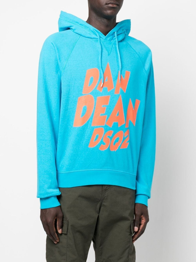 Dsquared2 Logo Drawstring Hoodie In Blau