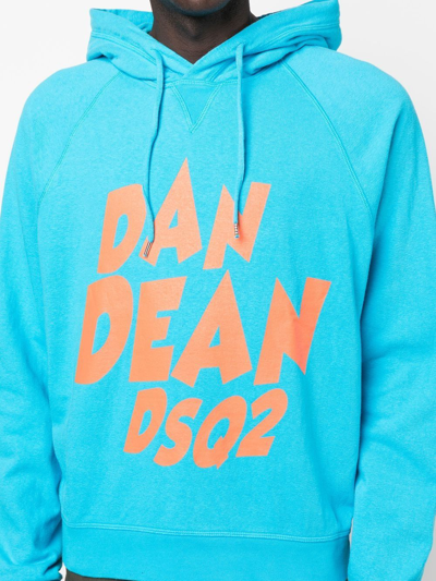 Dsquared2 Logo Drawstring Hoodie In Blau